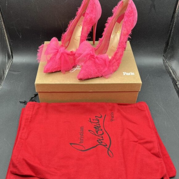 CHRISTIAN LOUBOUTIN TOUFROU FLORAL EMBROIDED VELVET HEELS PINK - Picture 2 of 7